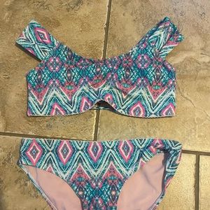 Girls bikini - raisins sz10 - off the shoulder pink & blue